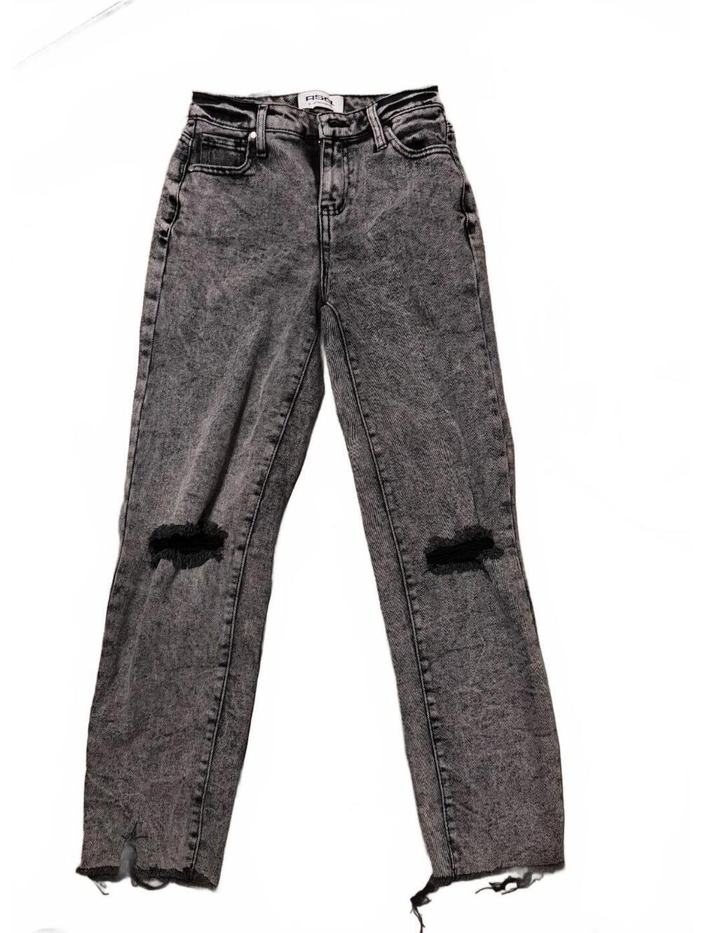 RSQ High Rise Straight Leg Jeans in Black Acid Wash, Size 23